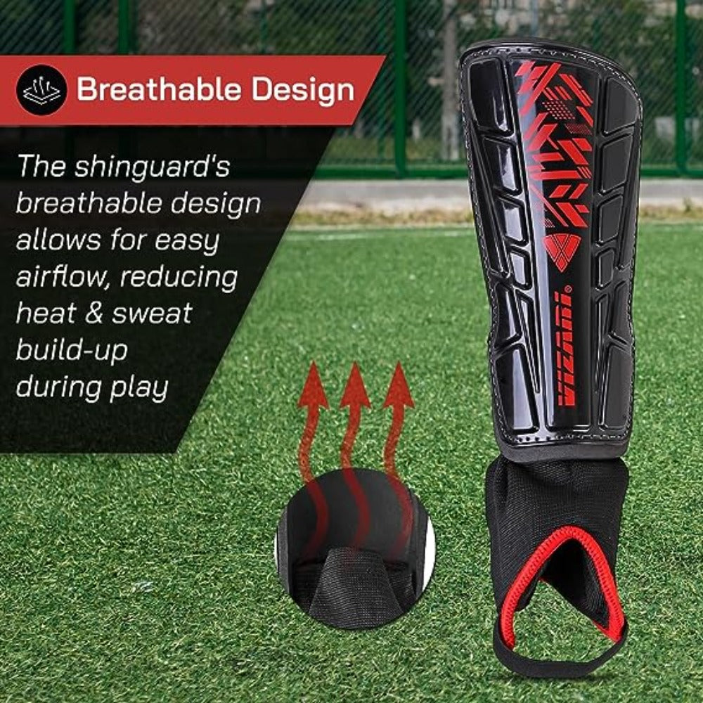 Malaga Soccer Shin Guard with Adjustable Straps-Black/Red - Vizari Sports
