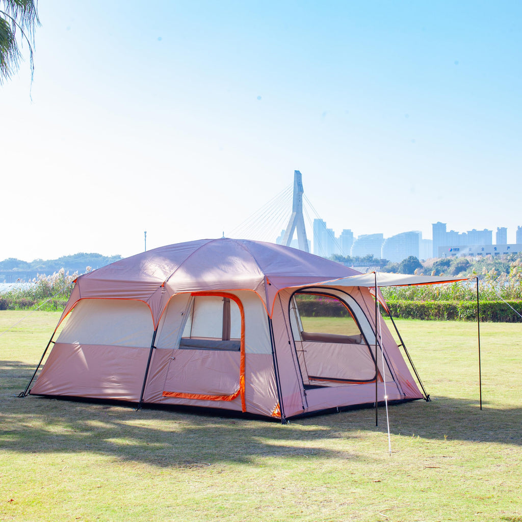 Ktt Extra Large Tent 12 Person,Family Cabin Tents,2 Rooms,3 Doors And 3 Windows With Mesh,Straight Wall,Waterproof,Double Layer,