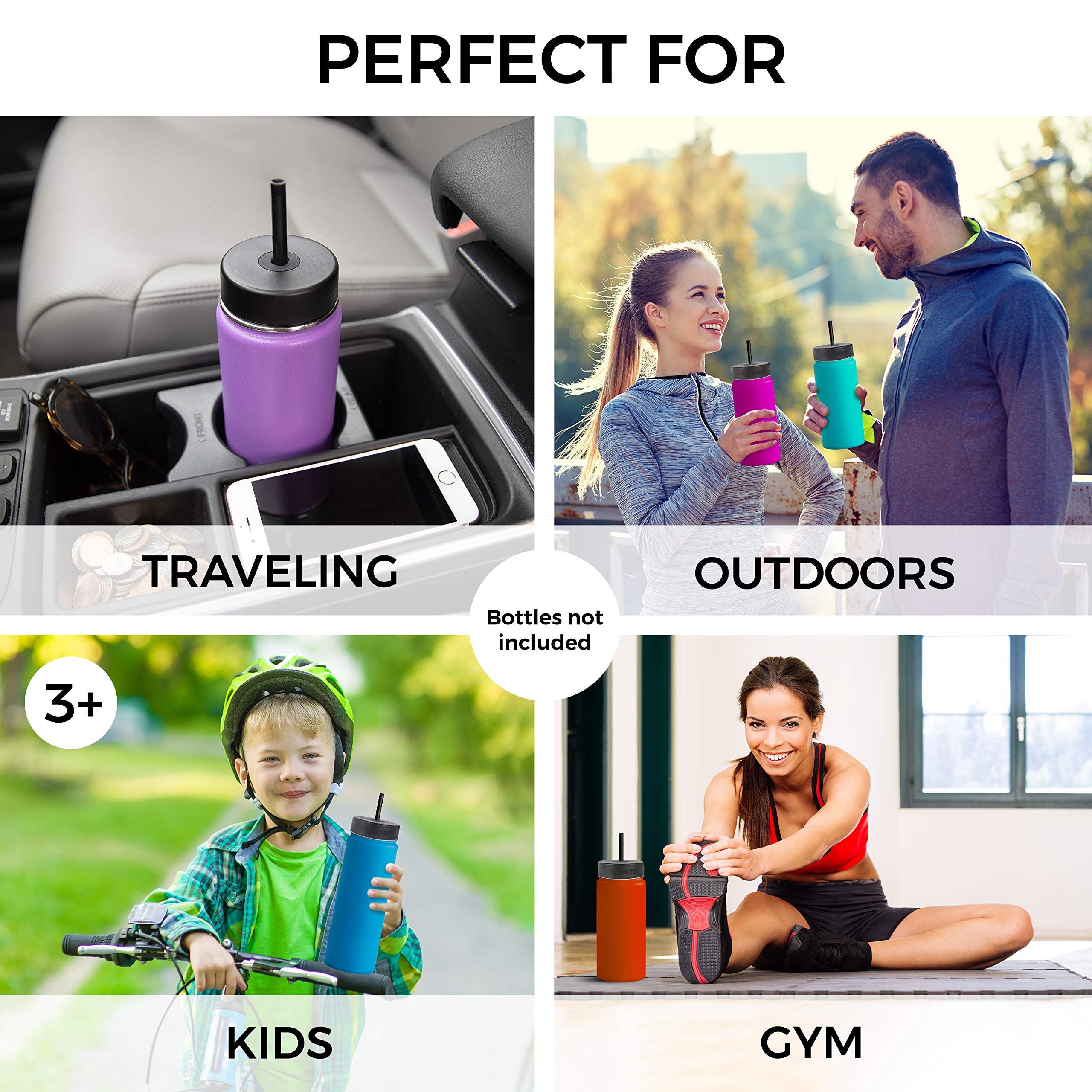 Sip Equip Wide Mouth Straw Lids (2 Pack), Compatible With Hydro Flask, Simple Modern, Hydro Cell, Thermoflask, Takeya, Vmini And