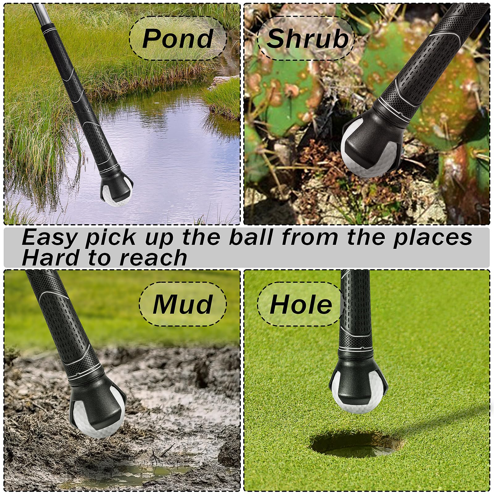 Famgee 3-Prong Golf Ball Retriever Grabber Portable Pick-Up Claw Plastic Picker Upper Suction Cup Grip Sucker Tool For Golf Putt