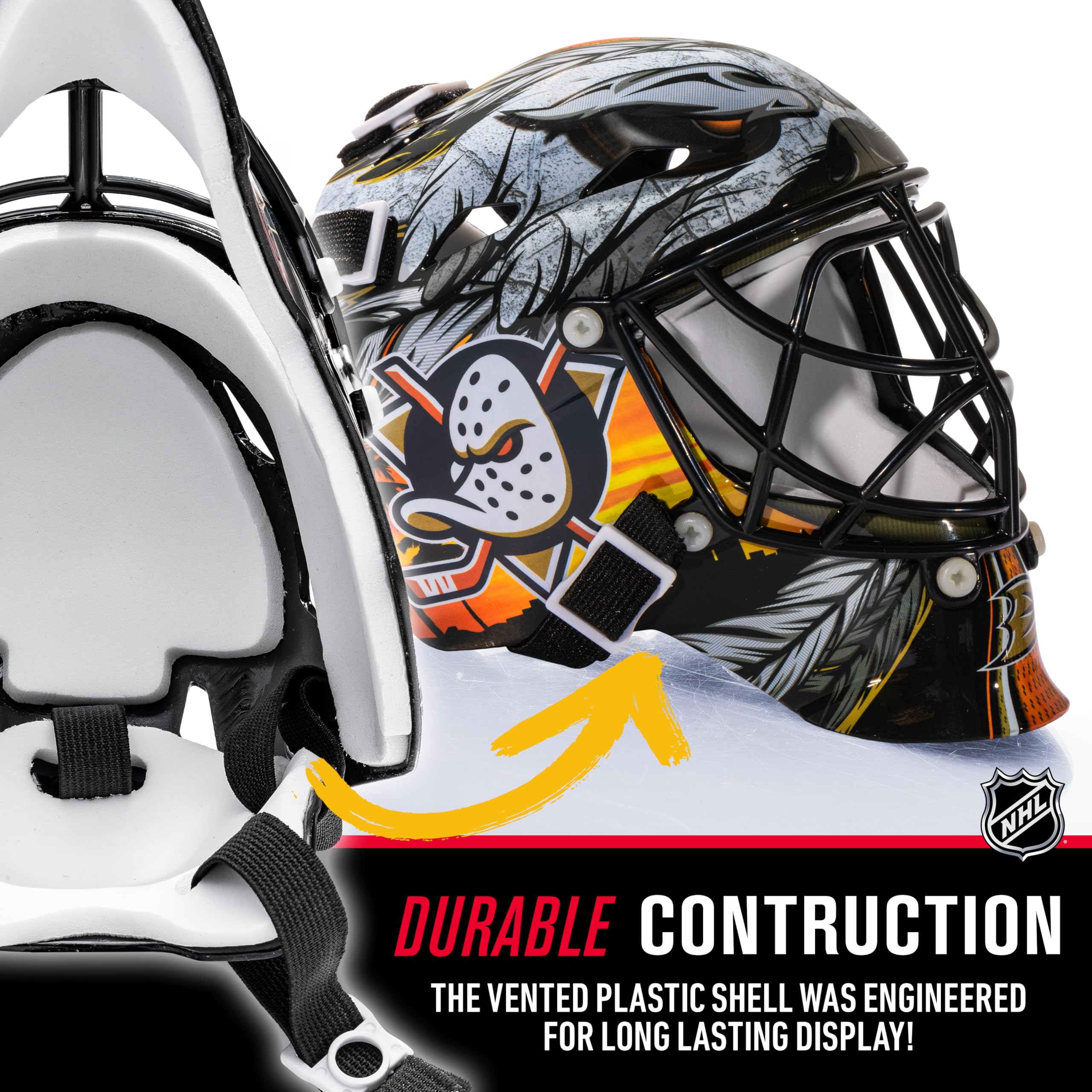 Franklin Sports Anaheim Ducks Nhl Team Logo Mini Hockey Goalie Mask With Case - Collectible Goalie Mask With Official Nhl Logos