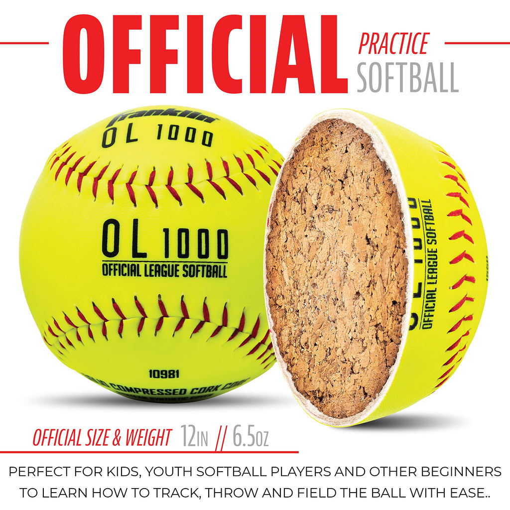 Franklin Sports 12'' Fastpitch Softballs - 12 Pack, Official Size And Weight, Durable Construction, Optic Yellow Cover, Flat Sea