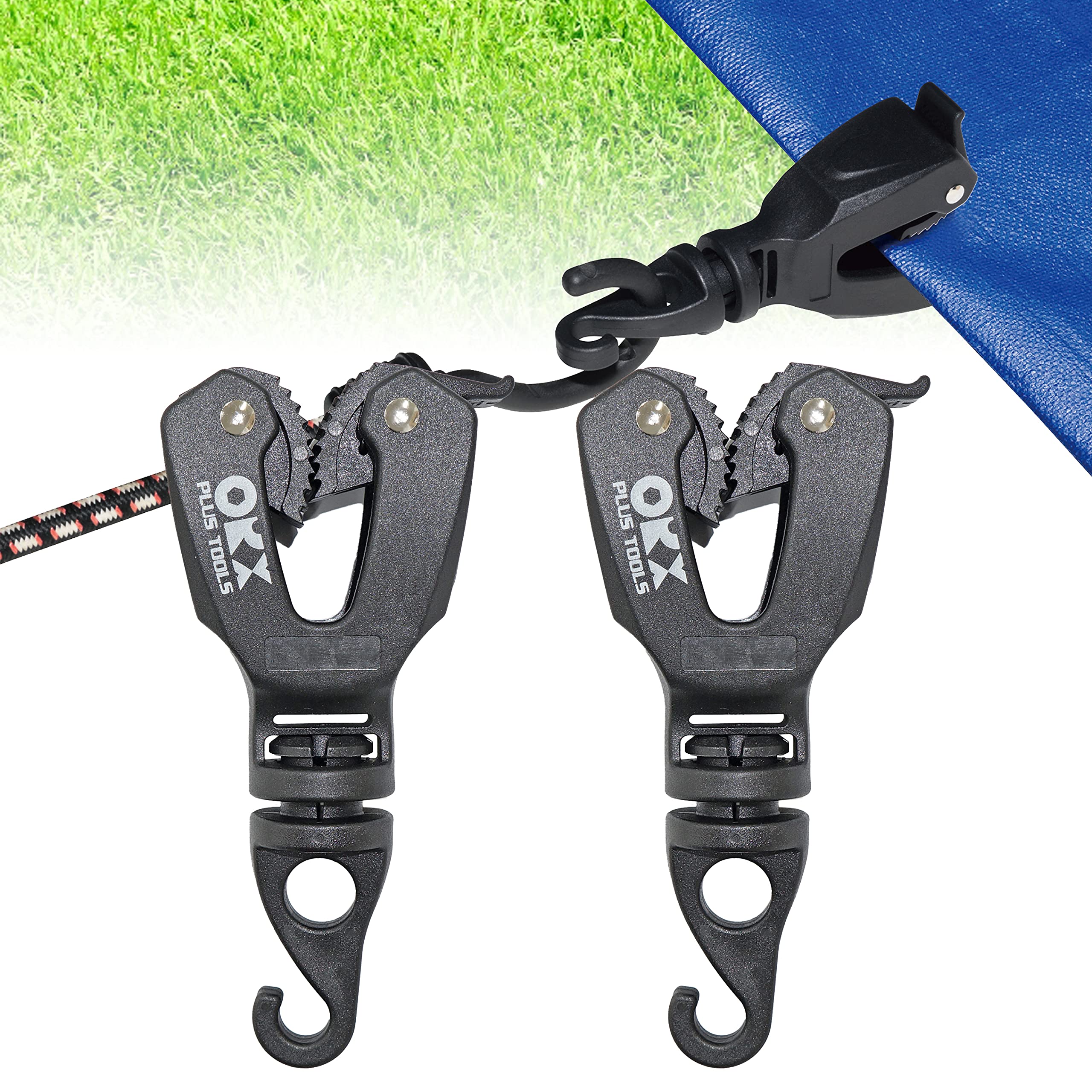 Orxplus Tools 2Pcs One-Handed Tarp Clips With Hook Tent Clips Awning Clamp Set Tent Clamps For Camping Canopies, Car Cover, Wint