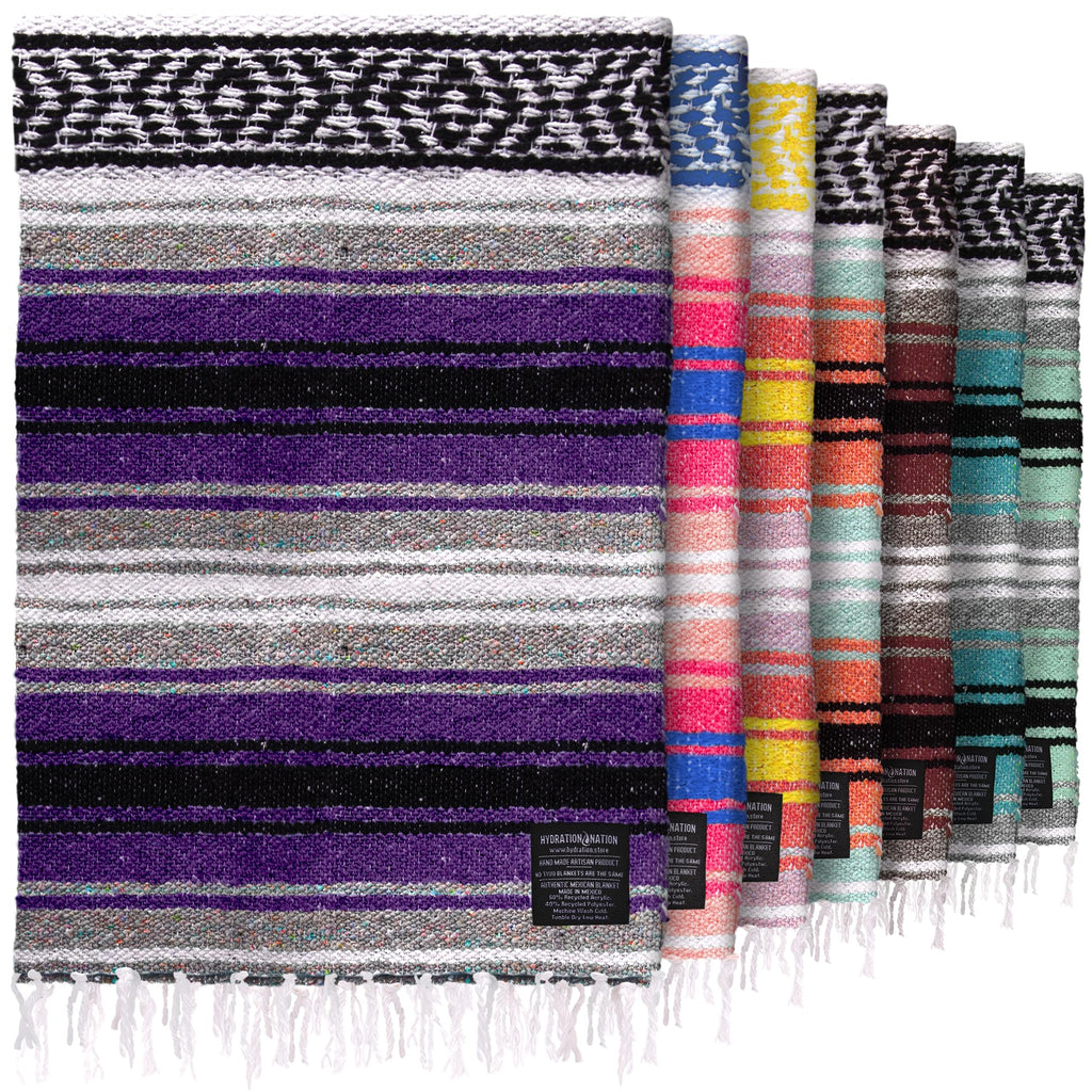 Hydration Nation Authentic Extra Large Mexican Blanket (70X50) - Handwoven Yoga, Serape - Artisanal Falsa, Beach, Camping, Picni