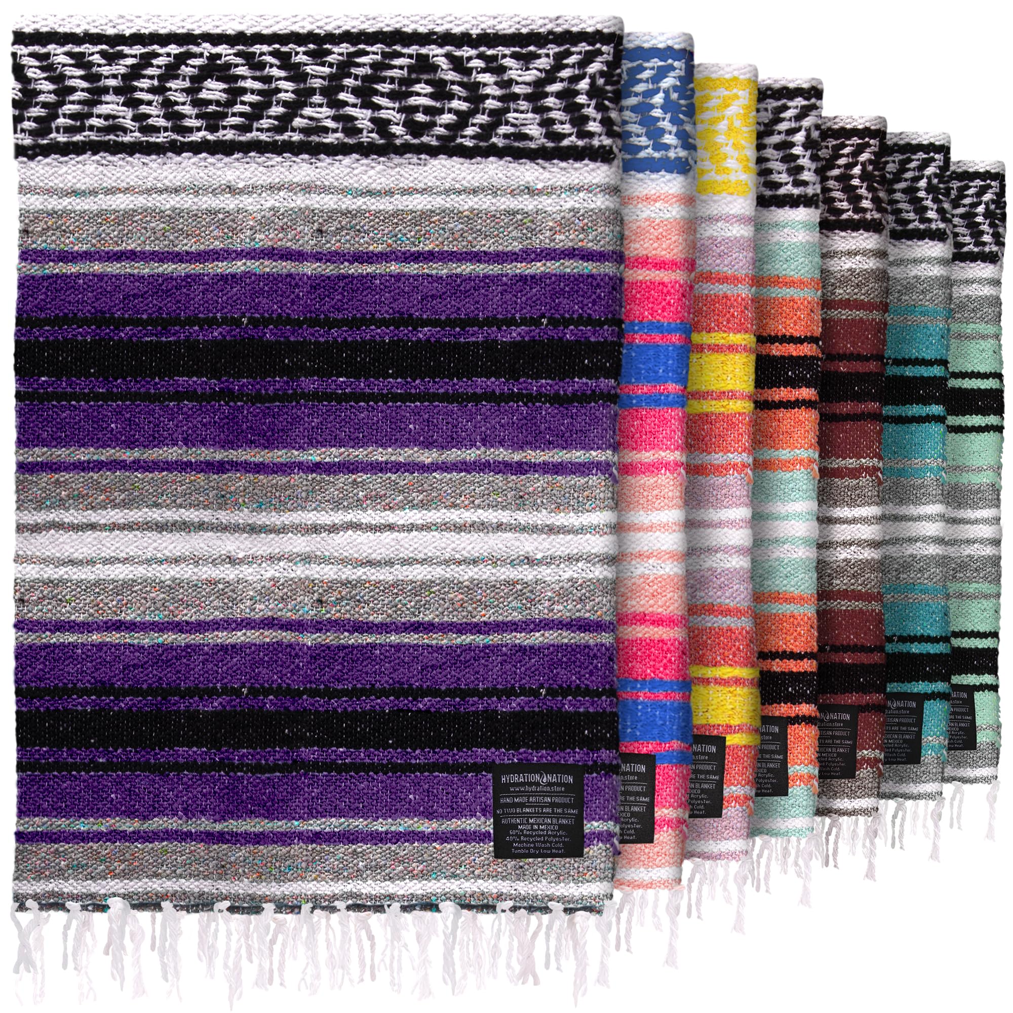 Hydration Nation Authentic Extra Large Mexican Blanket (70X50) - Handwoven Yoga, Serape - Artisanal Falsa, Beach, Camping, Picni