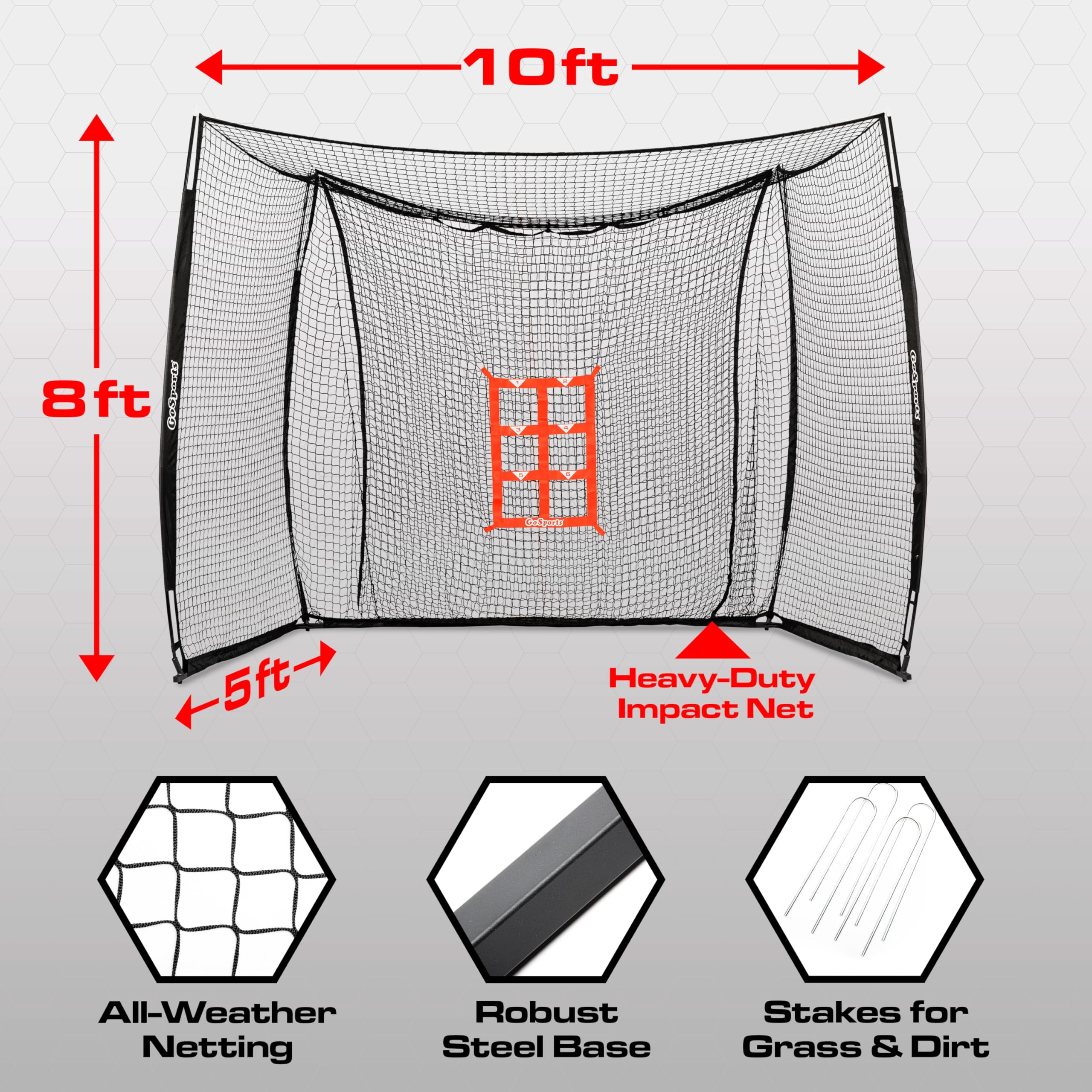 GoSports Baseball & Softball Portable Backstop Practice Net - 10 x 8 ft Hitting & Pitching Net for Backyard