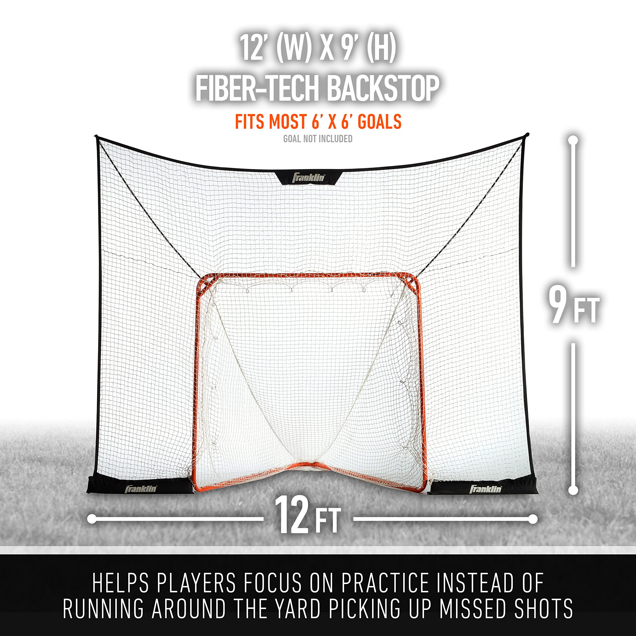 Franklin Sports Lacrosse Backstop Net - Lax Goal Extra Large Durable Net For Shooting Training + Practice - - 12' X 9'