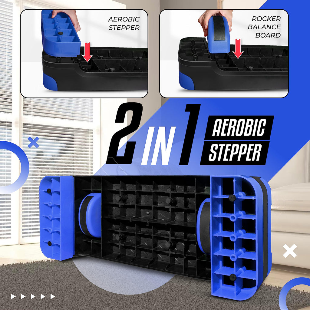 Yes4All 2-In-1 Adjustable Aerobic Stepper With Extra Half Round Legs For Home Workout, Step Exercise & Balance Training - Dark B