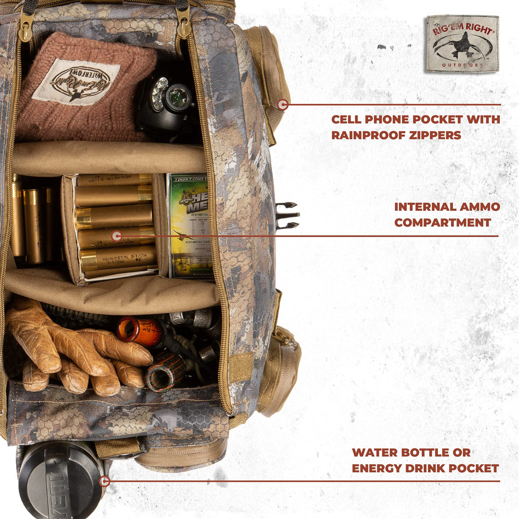 Rig'Em Right Waterfowl Shell Shocker Xlt Duck Hunting Blind Bag With Molded Ammo Compartments, Sunglasses Case, Drink Holder And