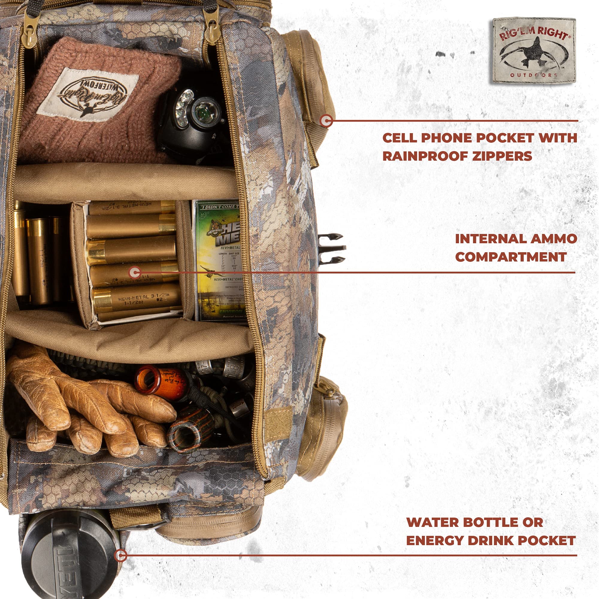 Rig'Em Right Waterfowl Shell Shocker Xlt Duck Hunting Blind Bag With Molded Ammo Compartments, Sunglasses Case, Drink Holder And
