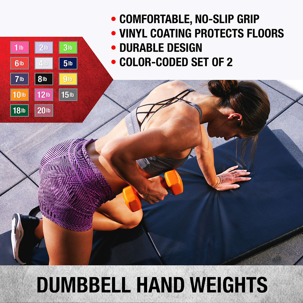 Dumbbells Hand Weights Set Of 2-1 Lb Vinyl Coated Exercise & Fitness Dumbbell For Home Gym Equipment Workouts Strength Training