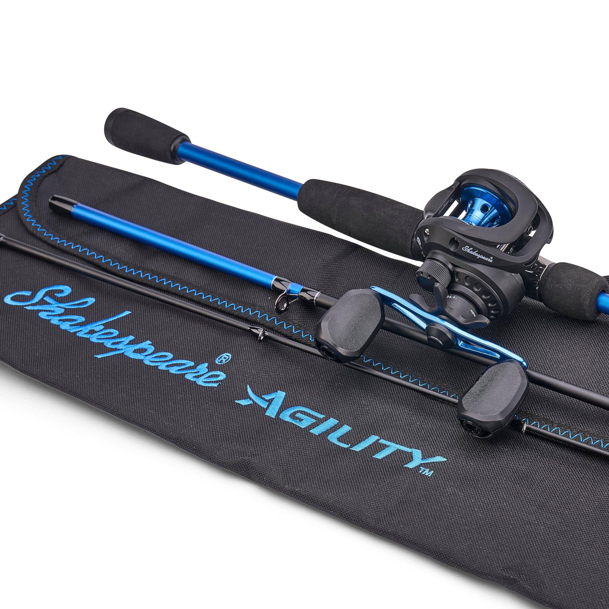 Shakespeare Agility Travel Low Profile Baitcast Reel and 66 Fishing Rod Combo, Right Handle Position, 90mm Handle with Large Kn