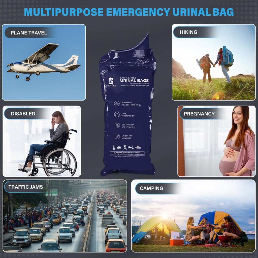 Roxalace Disposable Urinal Bags, 12 Pack 1000 Ml Unisex Urine Bag Travel Traffic Jam Emergency Urinals Bag, Camping Pee Bags, Po