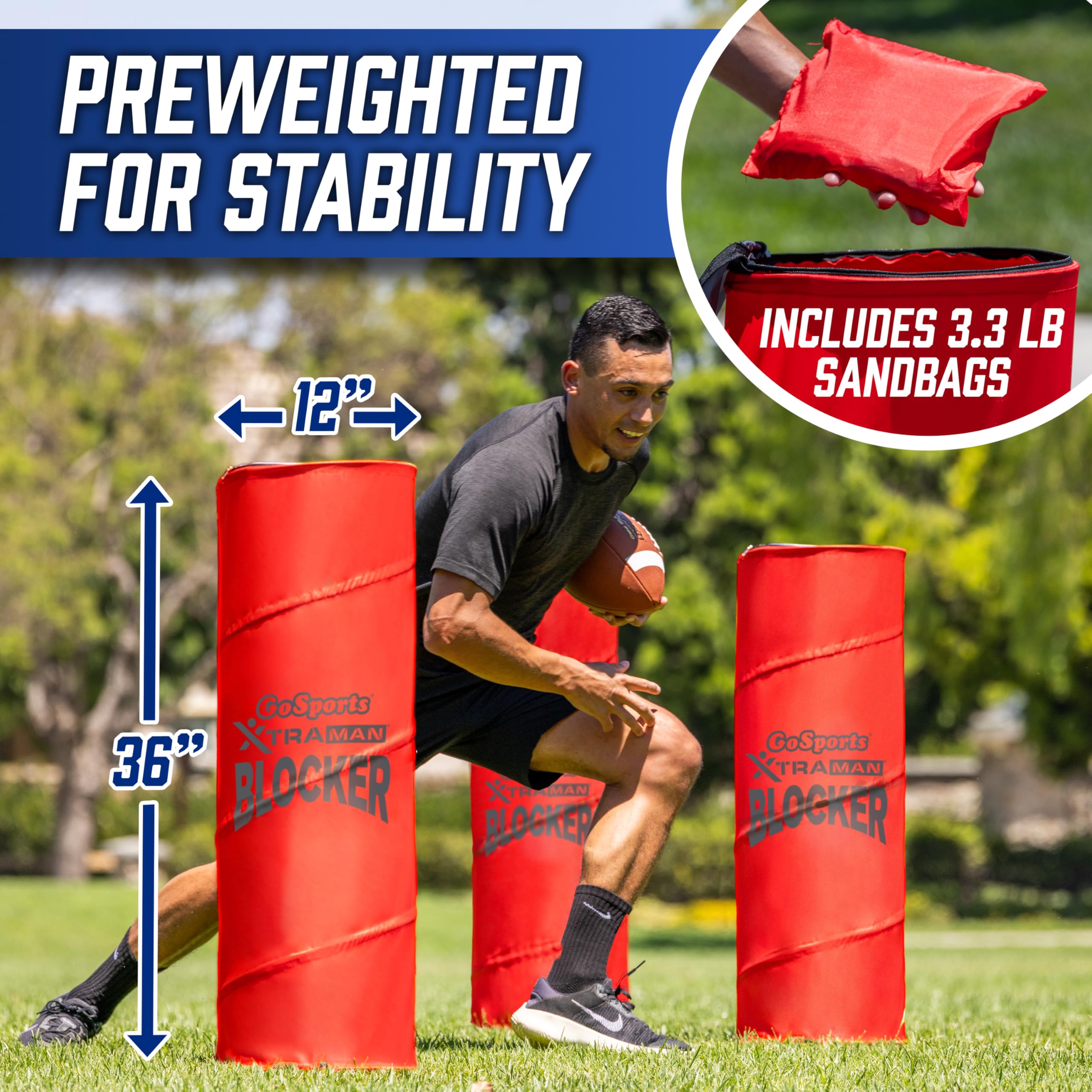 GoSports XTRAMAN Blocker Pop-Up Defenders 3 Pack - Regular Size Multi-Sport Blocking Dummy - Training Equipment for Basketball,