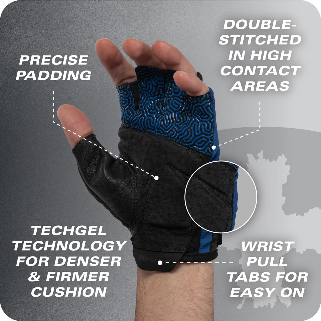 Harbinger Training Grip Gloves 3.0 - Durable, Padded Leather Palm, Enhanced Grip, Breathable 4-Way Stretch Lycra, Adjustable Hoo