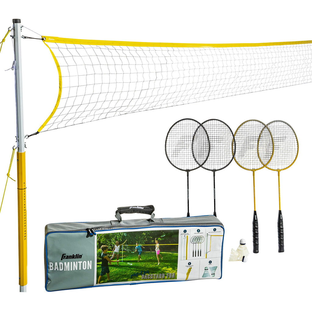 Franklin Sports Badminton Set - Backyard + Beach Badminton Net Set - Rackets And Birdies Included - Portable 4 Player Badminton 