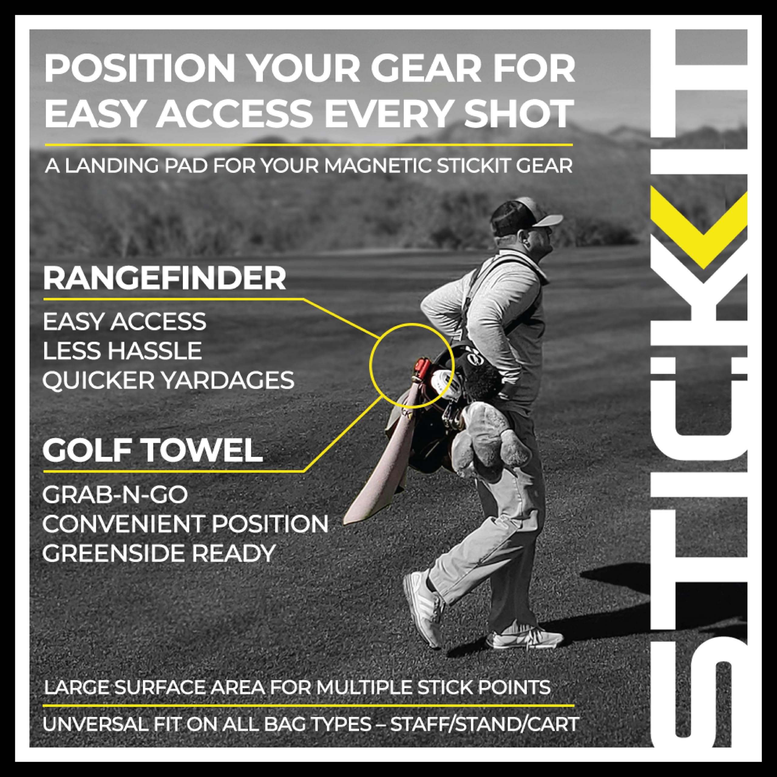 Stickit Golf Bag Metal Landing Pad I Metal Bag Clip For Quick And Easy Use Of Magnetic Golf Gear & Accessories With Convenient P