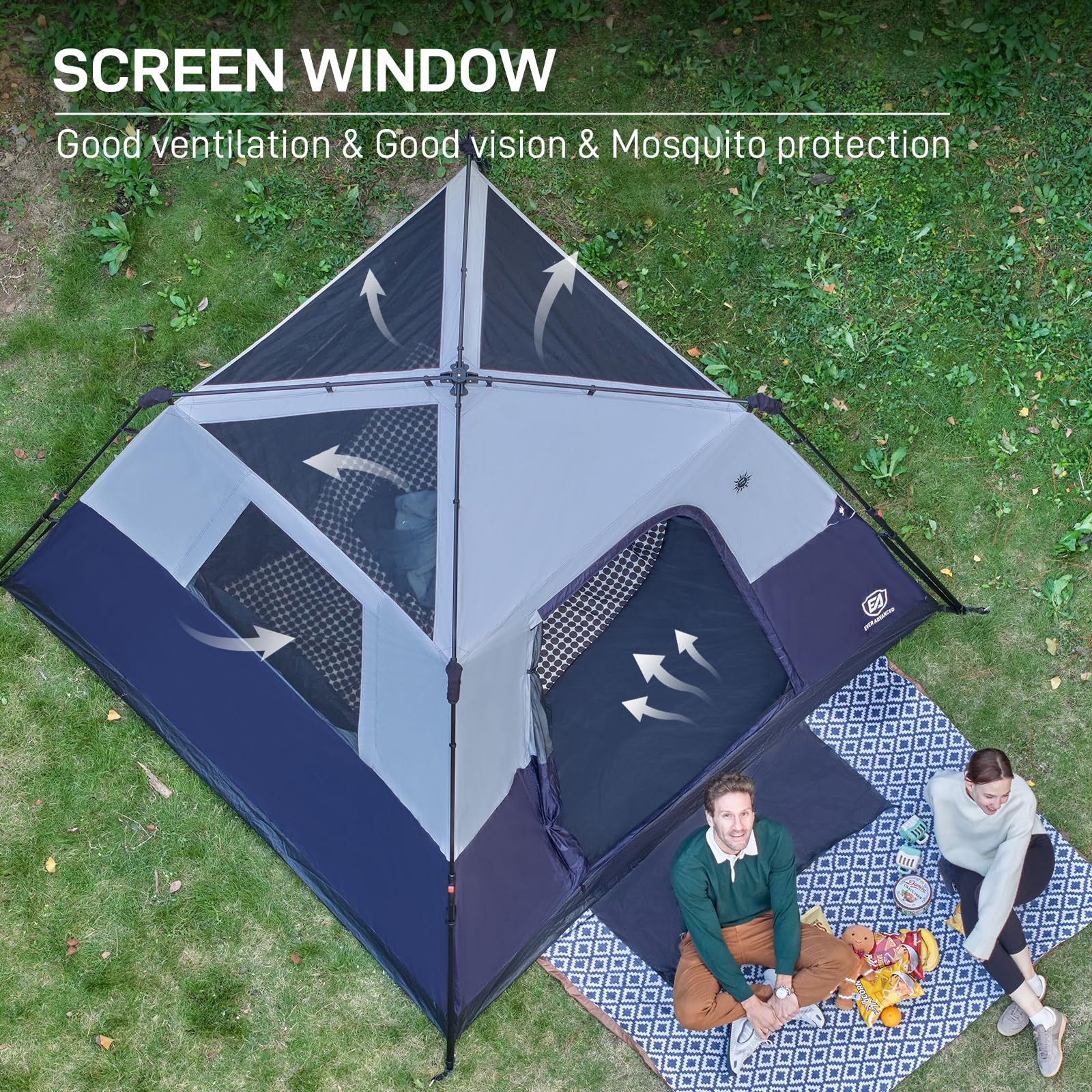 Ever Advanced 6 Person Camping Tent, Blackout Design Tent For Camping Instant Cabin Tents For Family With Rainfly, 60S Easy Setu
