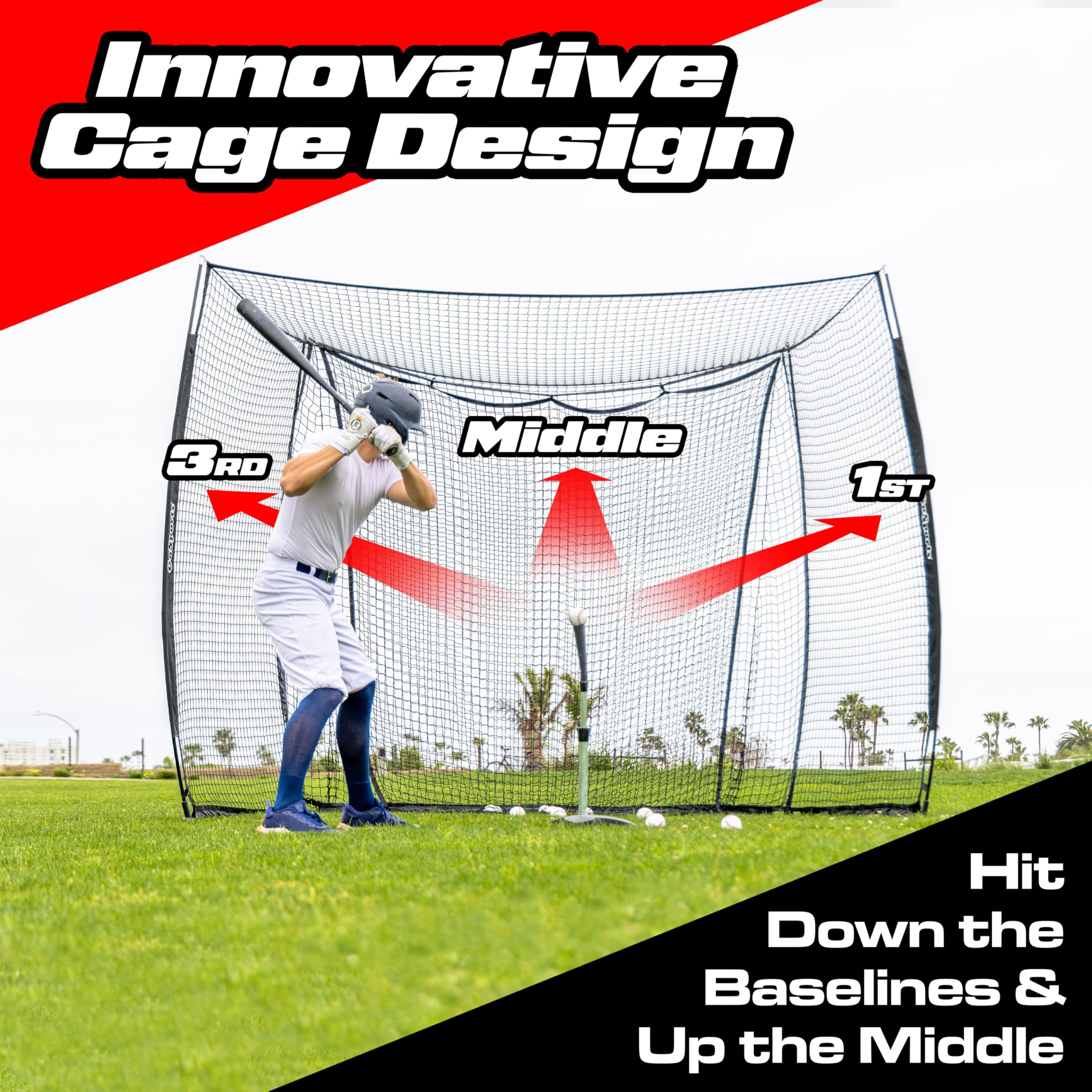 GoSports Baseball & Softball Portable Backstop Practice Net - 10 x 8 ft Hitting & Pitching Net for Backyard