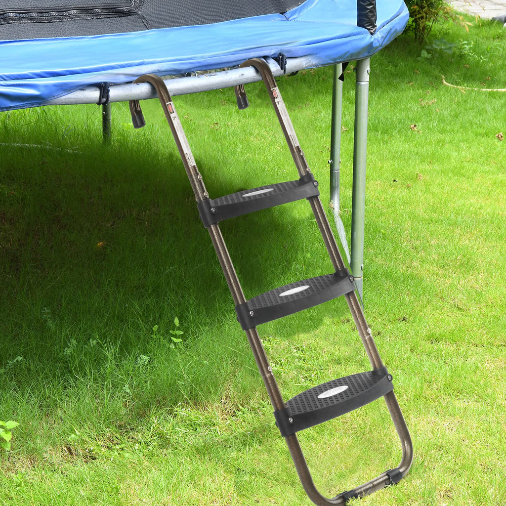 Hbtower Trampoline Ladder, 3-Step Trampoline Steps With Horizontal Wide Steps, Skid-Proof Steps Universal Hook, Uv Treated Steel