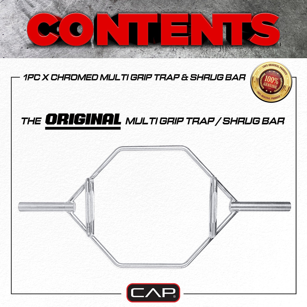 Cap Barbell Olympic Hex Bar, Trap Bar, Shrug Bar, Deadlift Bar With Combo Grips, Chrome - New Version (Obis-89Hc)