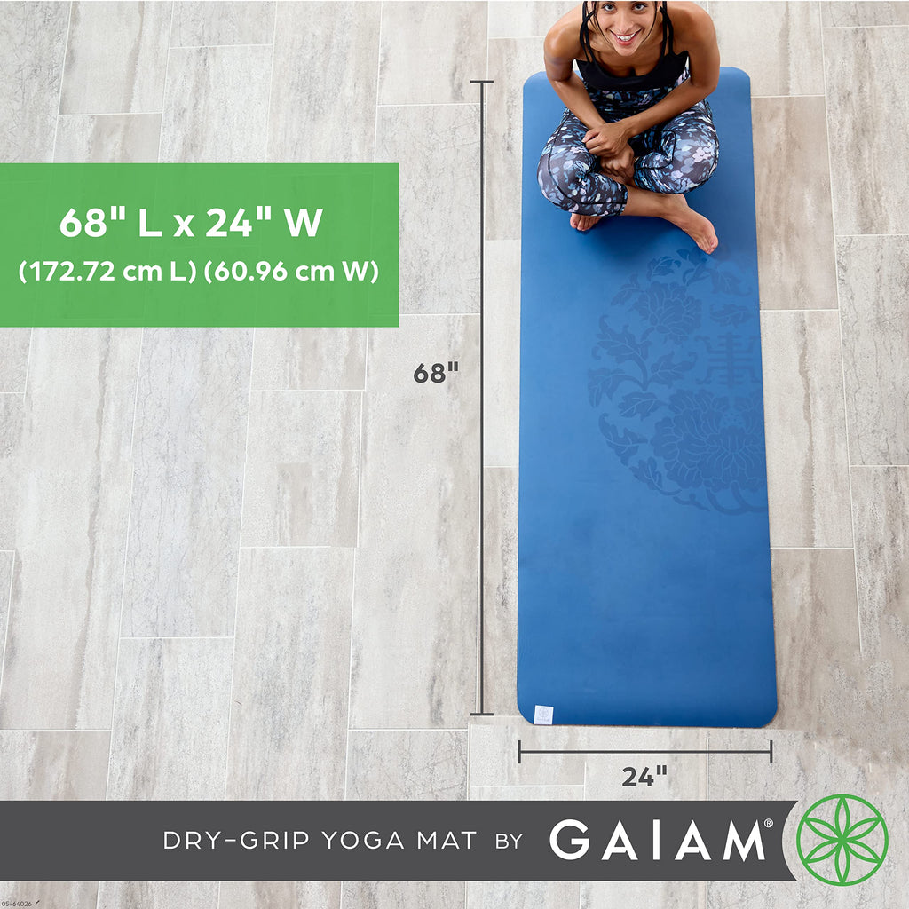 Gaiam Dry-Grip Yoga Mat - 5Mm Thick Non-Slip Exercise & Fitness Mat For Standard Or Hot Yoga, Pilates And Floor Workouts - Cushi
