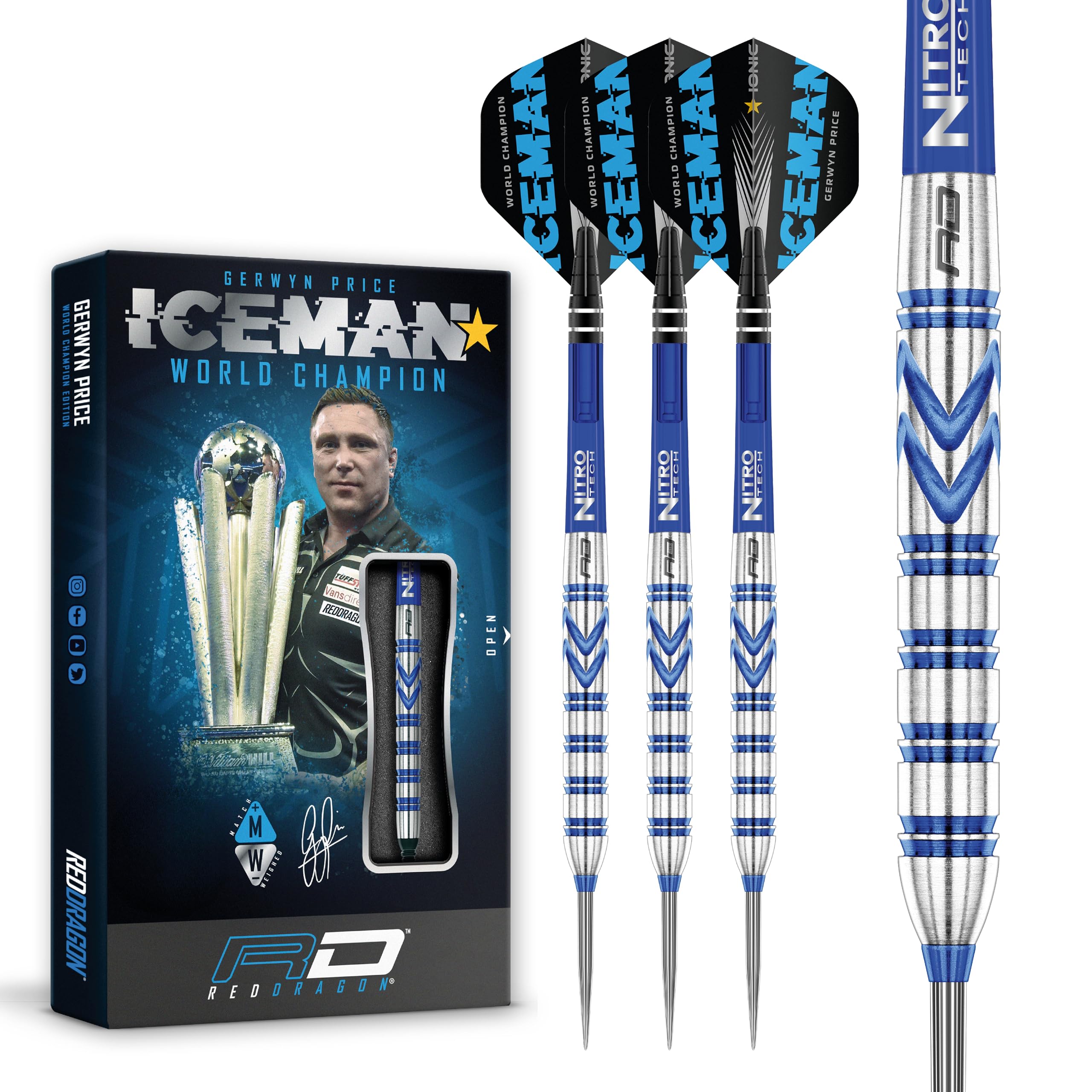 Red Dragon Gerwyn Price 24 Gram - Tungsten Steel Darts Set With Flights And Stems