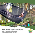 Hammock Tent With Bug Net - Insect Free Hammock Tent, Asymmetrical Design & Integrated Inflatable Pad Sleeve For A Lay Flat & In