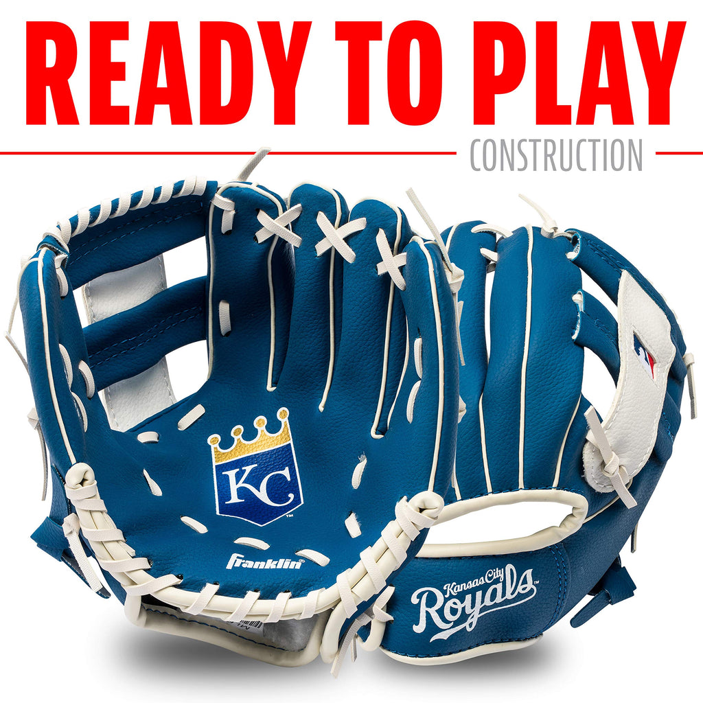 Franklin Sports Mlb Youth Teeball Glove + Foam Ball Set - Kids Kansas City Royals Baseball + Teeball Mitt And Ball - Perfect Fir
