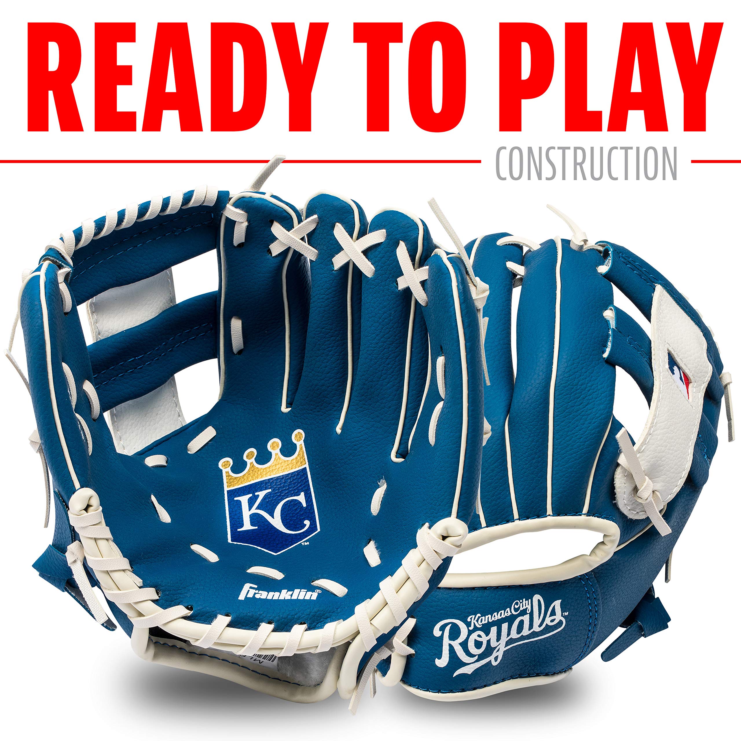 Franklin Sports Mlb Youth Teeball Glove + Foam Ball Set - Kids Kansas City Royals Baseball + Teeball Mitt And Ball - Perfect Fir