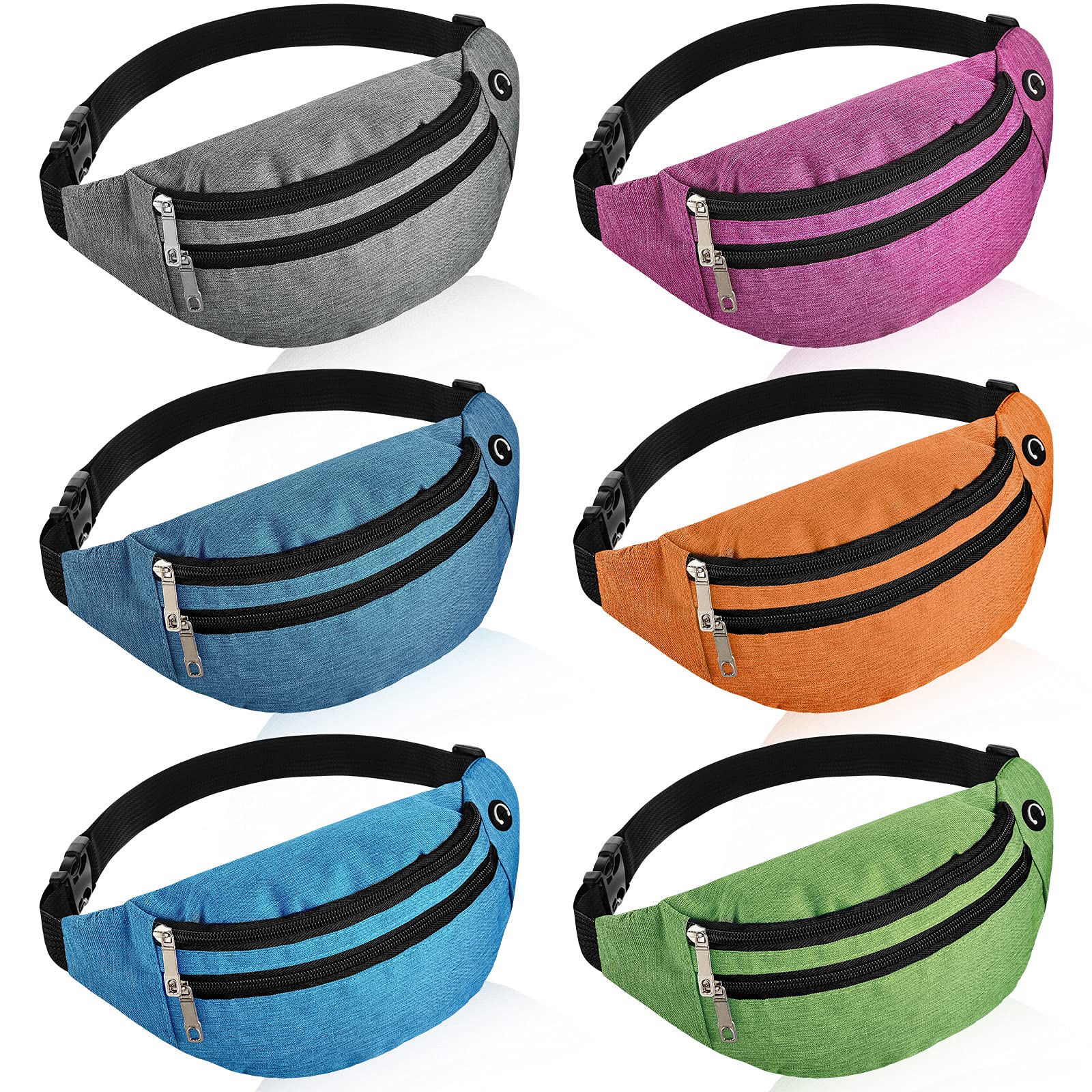 Frienda 6-Piece Crossbody Fanny Pack - Adjustable Sport Waist Pack with Headphone Jack for Men, Women & Kids - Travel, Workout, 