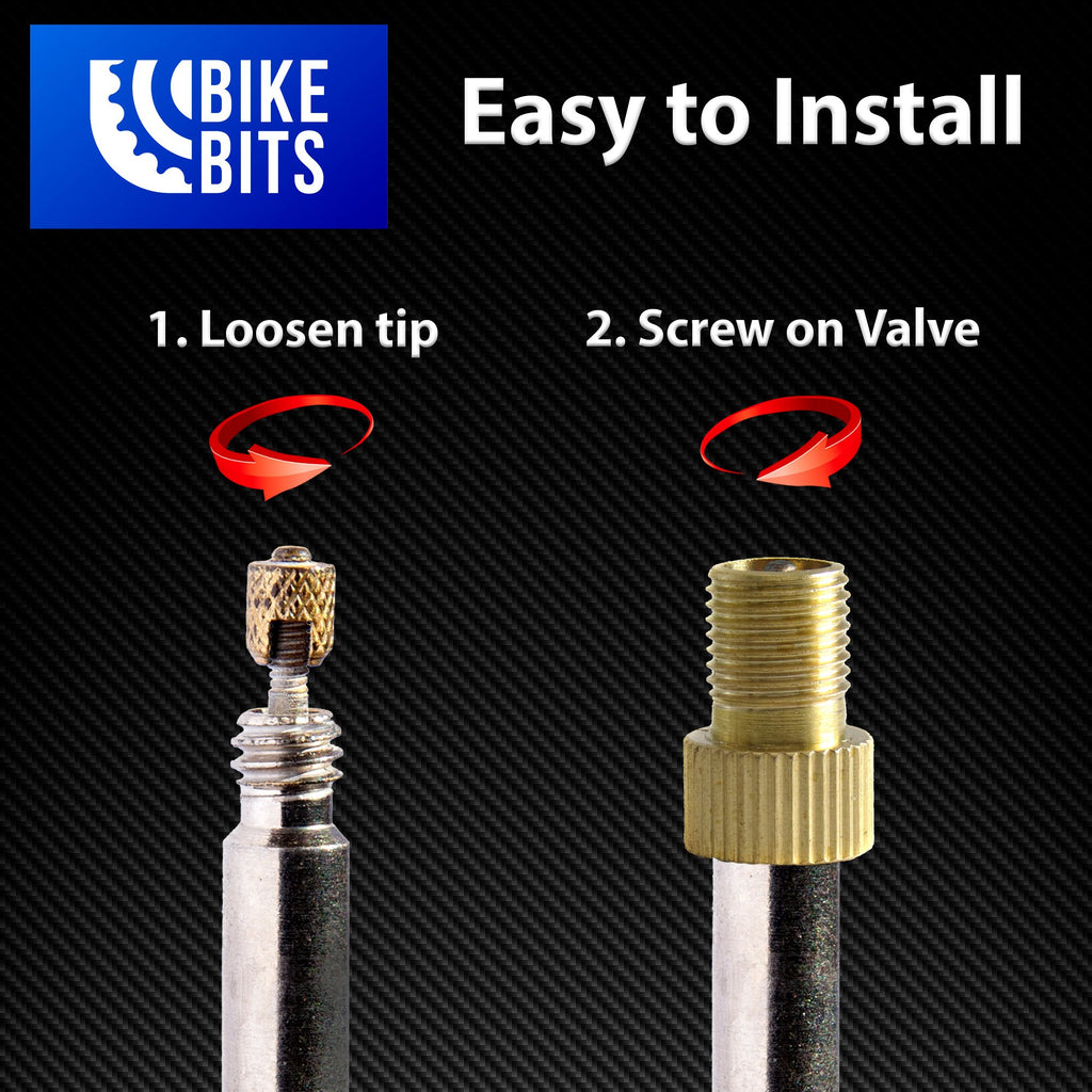 Bike Bits Brass Presta Valve Adapter - Convert Presta To Schrader - Inflate Tire Using Standard Bike Pump Or Air Compressor (4 P