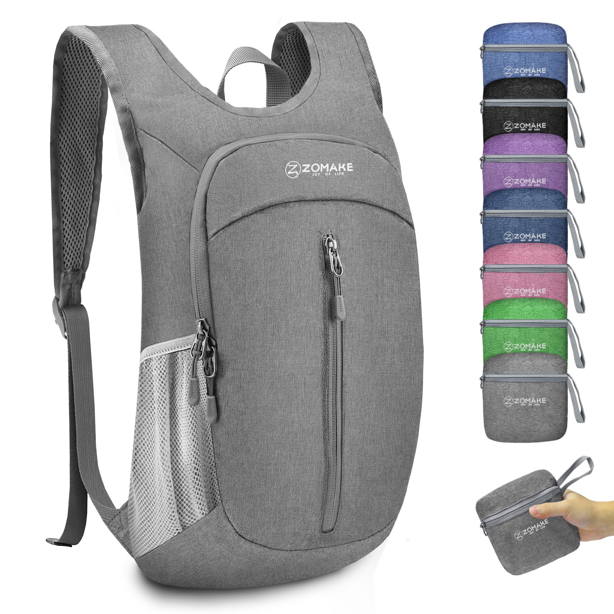 ZOMAKE 10L Ultra Lightweight Packable Backpack, Small Daypack Light Foldable Backpacks Water Resistant Day Bag for Hiking(Grey)