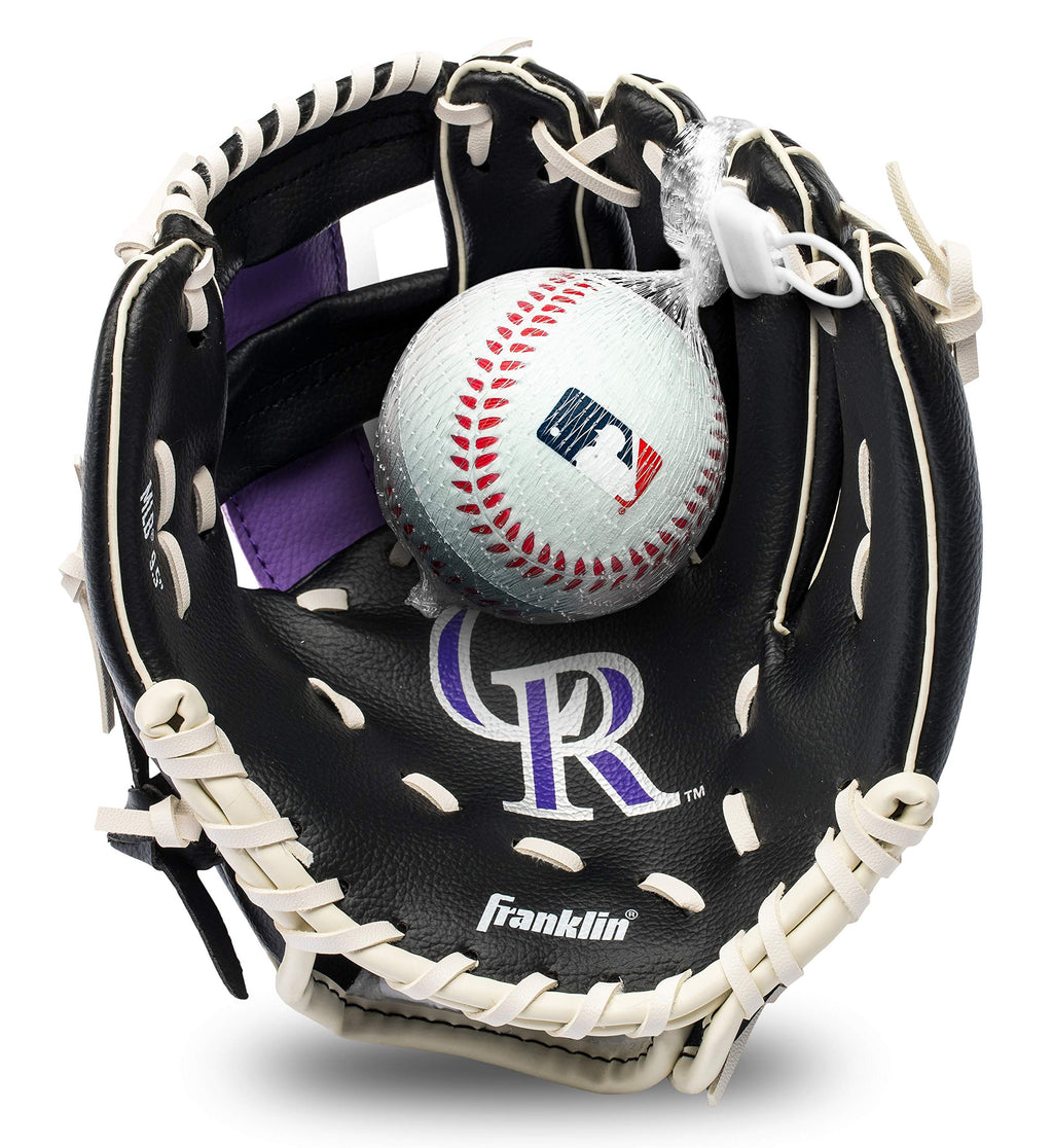 Franklin Sports Mlb Youth Teeball Glove + Foam Ball Set - Kids Colorado Rockies Baseball + Teeball Mitt And Ball - Perfect First