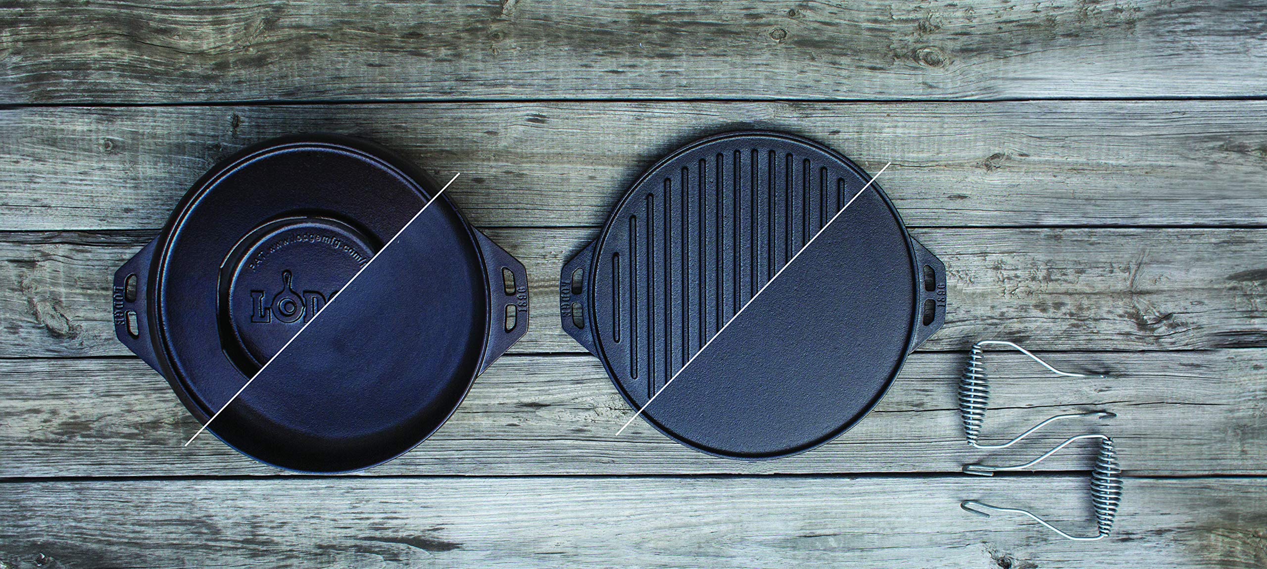 Lodge Cast Iron Cook-It-All Kit. Five-Piece Cast Iron Set Includes A Reversible Grill/Griddle 14 Inch, 6.8 Quart Bottom/Wok, Two