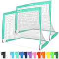 GoSports Team Tone 4 ft x 3 ft Portable Soccer Goals for Kids - Set of 2 Pop Up Nets for Backyard - Turquoise