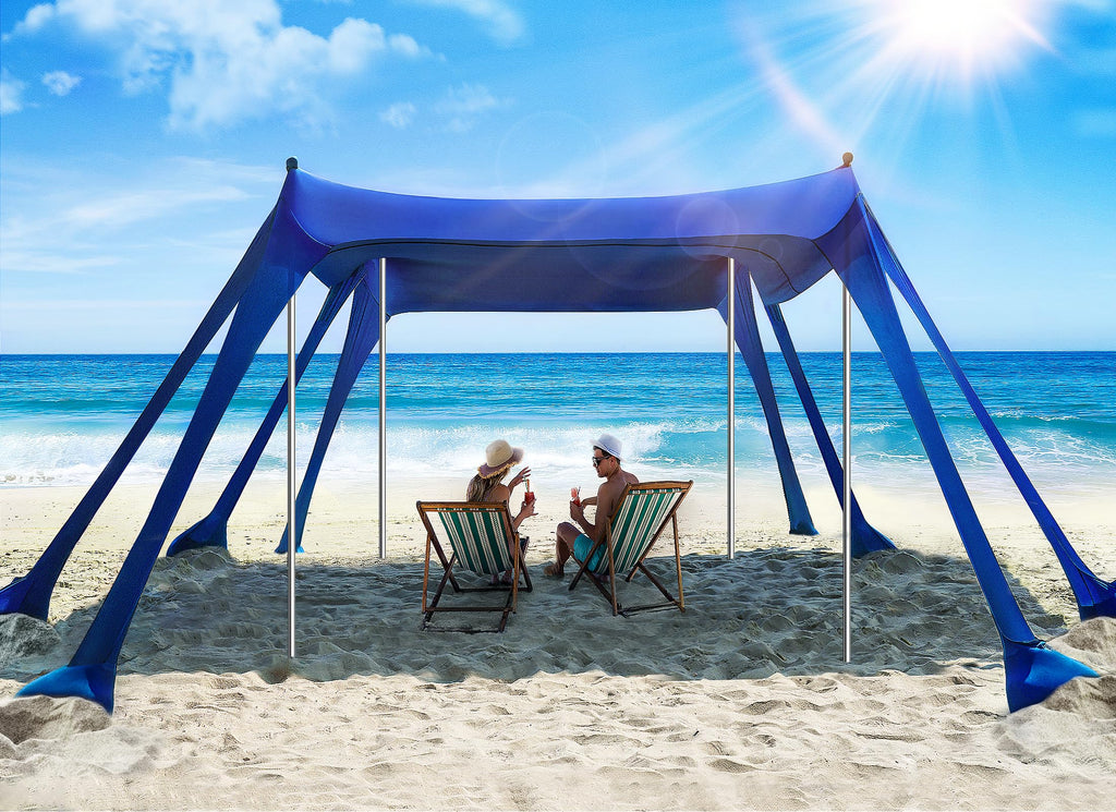Vibemo Beach Tent, Beach Canopy Sun Shade With Upf50+ Uv Protection, 10X10Ft, Includes 8 Sandbags, Sand Shovel, Ground Pegs & 4