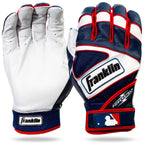 Franklin Sports Mlb Powerstrap Batting Gloves, Pearl/Navy/Red - Youth Medium