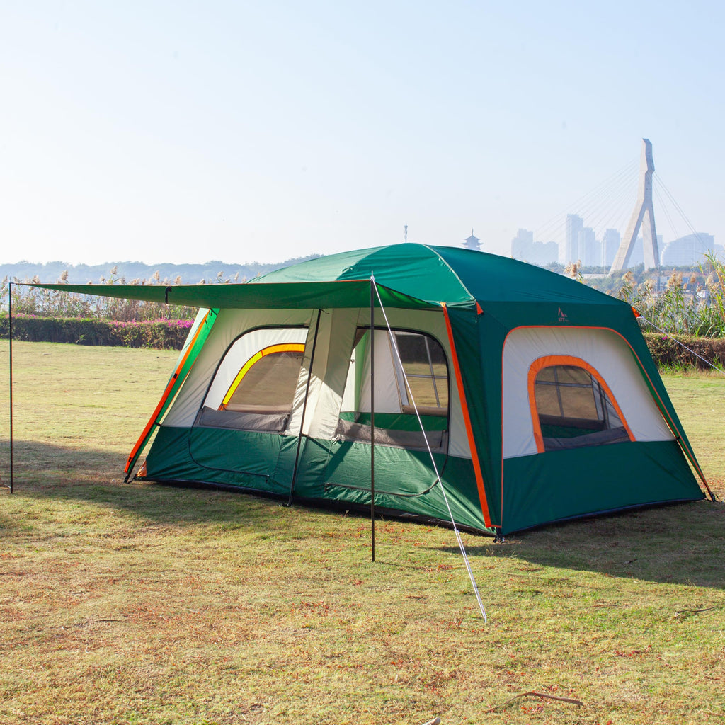 Ktt Extra Large Tent 8-10 Person(B),Family Cabin Tents,2 Rooms,3 Doors And 3 Windows With Mesh,Straight Wall,Waterproof,Double L