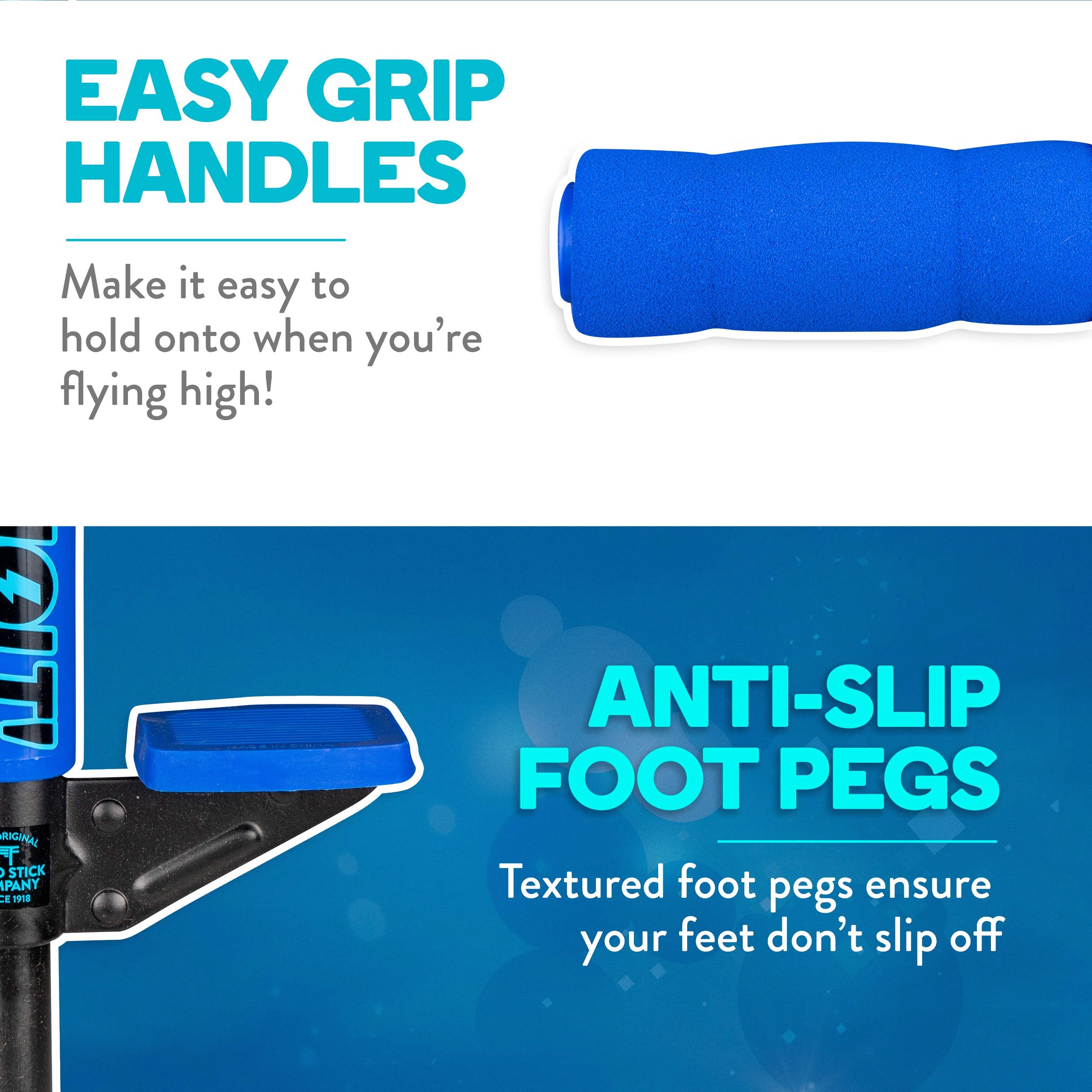 Flybar Foam Jolt Pogo Stick For Kids Age 5 And Up, Between 40 To 80 Pounds, Beginners Kids Pogo Stick For Boys And Girls (Blue C