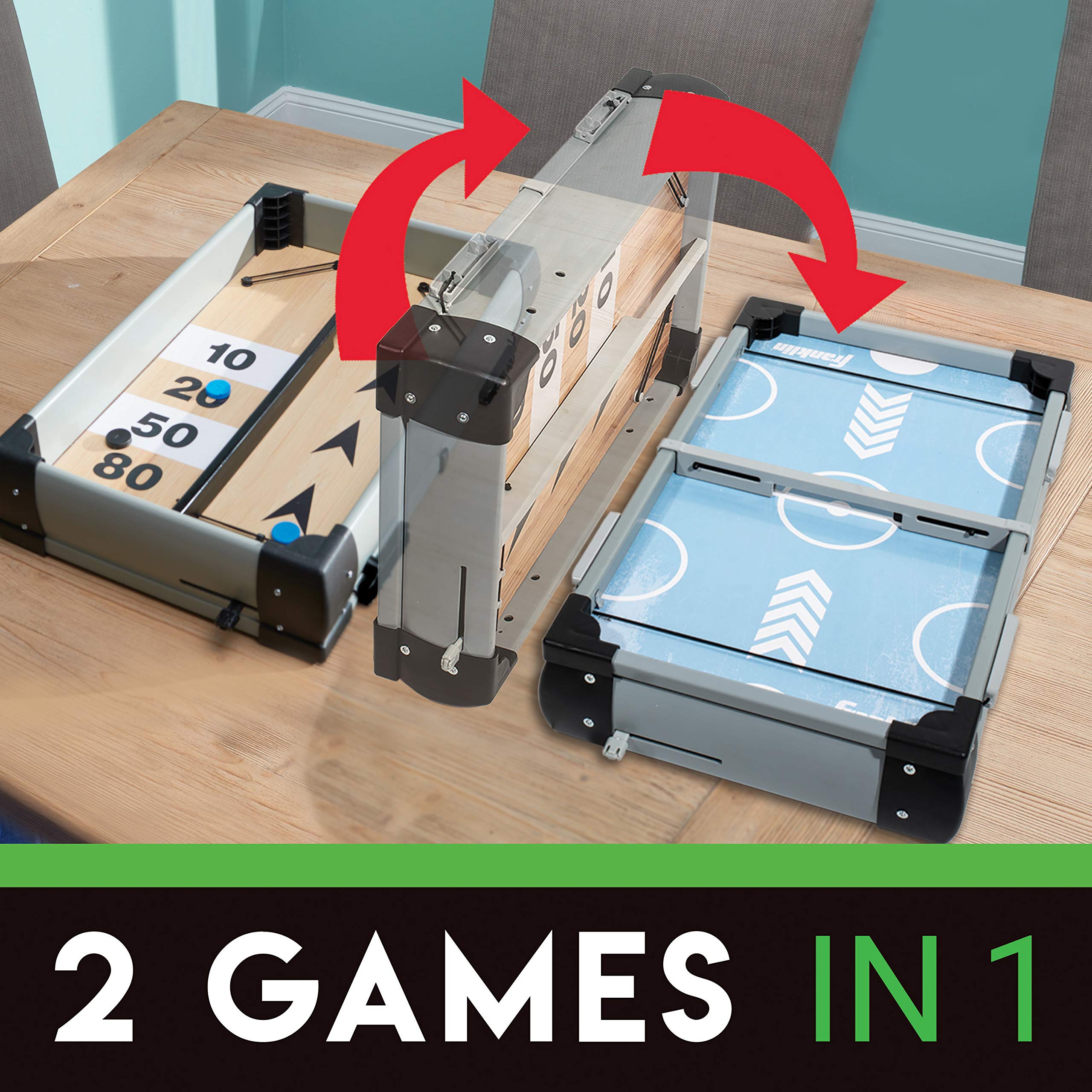 Franklin Sports Sling Puck + Shuffleboard Tabletop Game - 2-In-1 Fast Action Puck Shooting Game Set For Kids + Adults - Family G