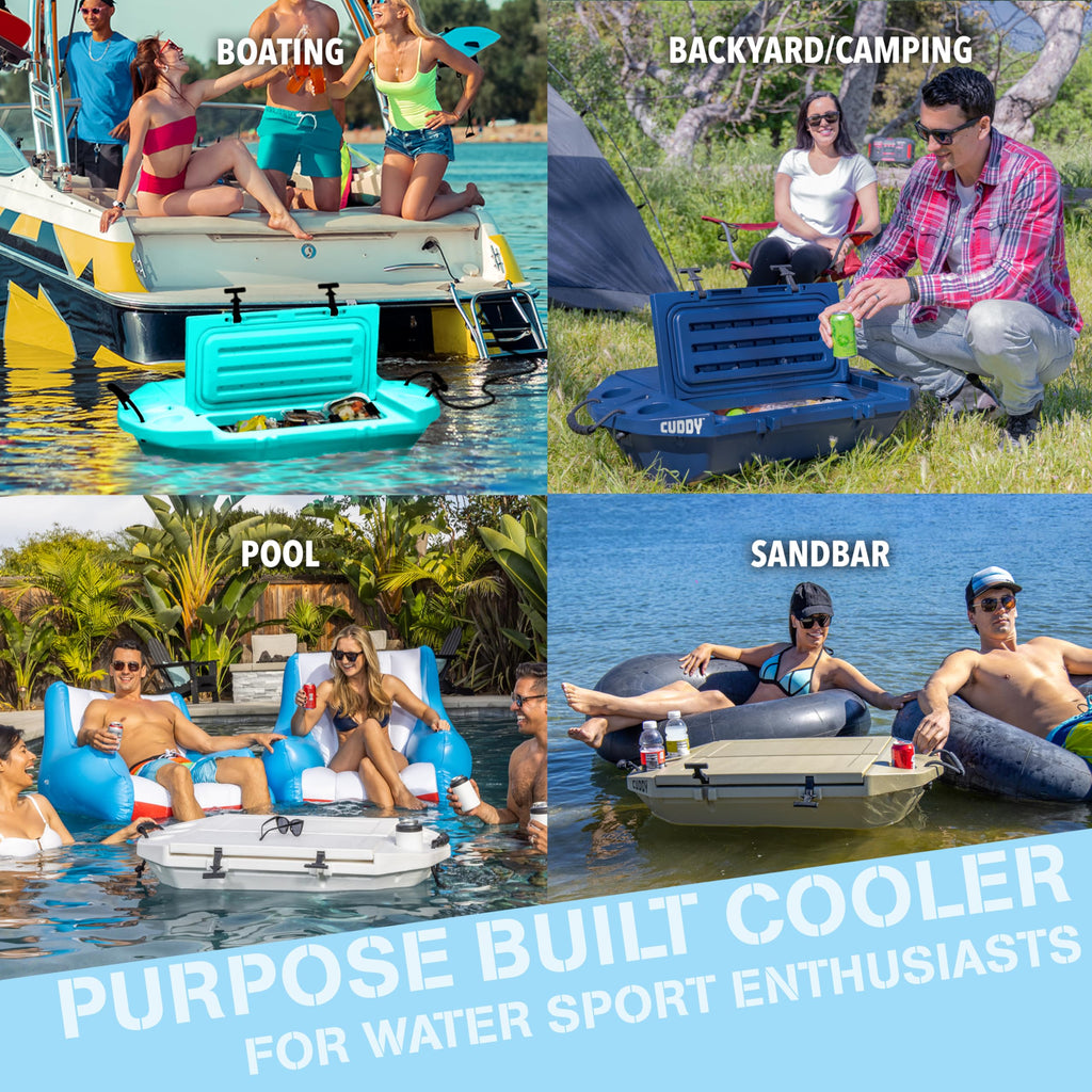 Cuddy Floating Cooler and Dry Storage Vessel for Land & Water - 40QT- Great for River, Beach, Kayak, Pool, & Lake - Seafoam