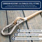 Rainiersupplyco Boat Anchor Rope - Double Braided Marine Rope Anchor Line - 100 Ft X 3/8 Inch Nylon Boating Line With 316 Stainl