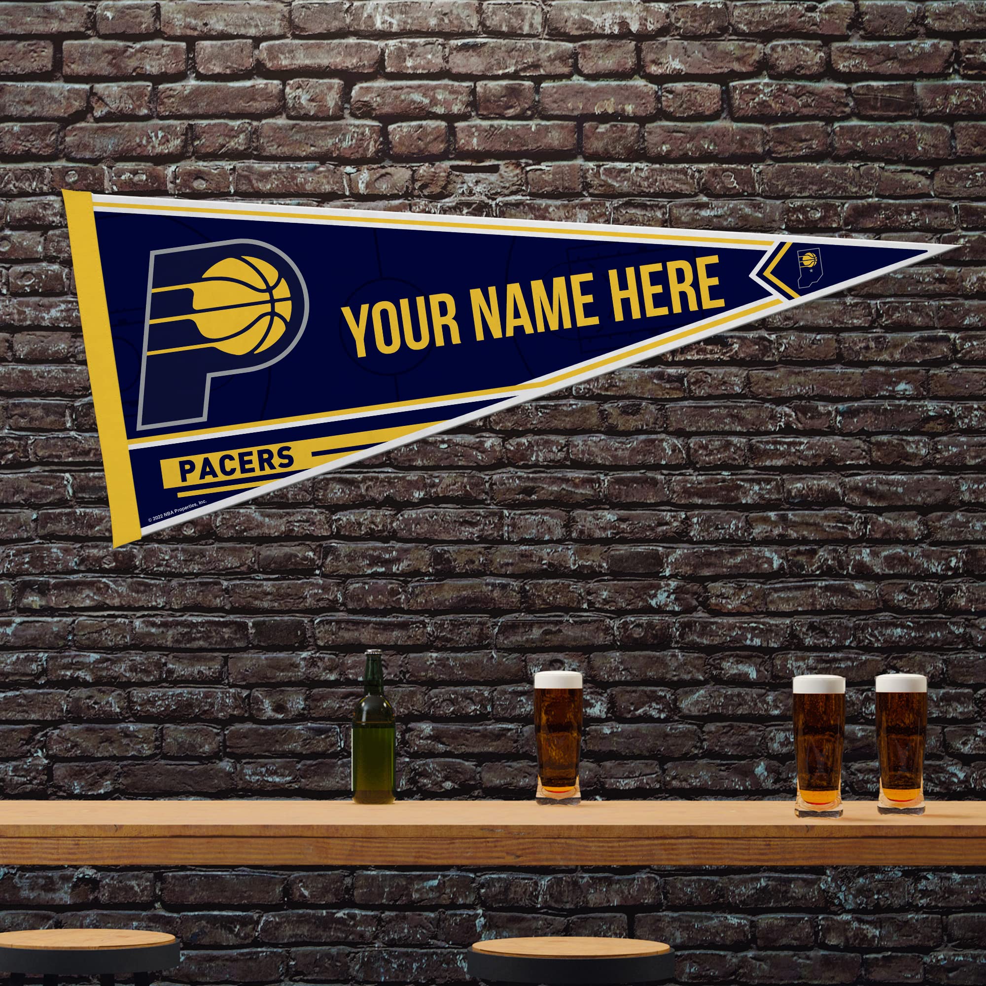 Rico Industries Nba Basketball Indiana Pacers Personalized - Custom 12'' X 30'' Soft Felt Pennant - Ez To Hang