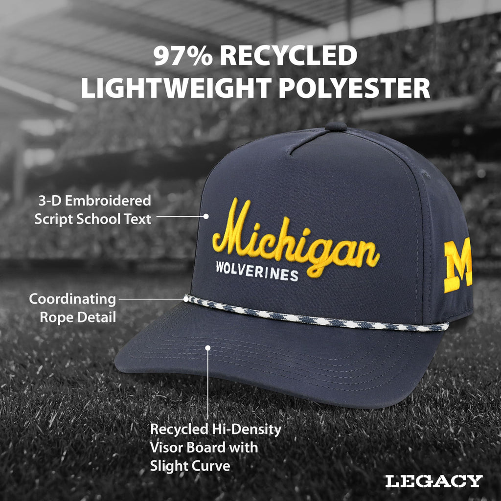 Legacy NCAA Officially Licensed Rope Hat, Michigan Wolverines, Lightweight Cap for Men & Women, Caddy Adjustable (Caddy), Navy,