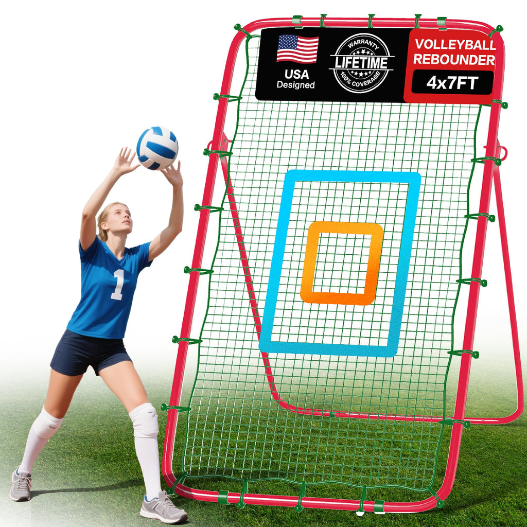 7x4 Ft Volleyball Rebounder Net, 5-Angle Adjustable Rebounder Net with 2 Target Stripes & Portable Travel Bag, 10-MIN Setup Boun