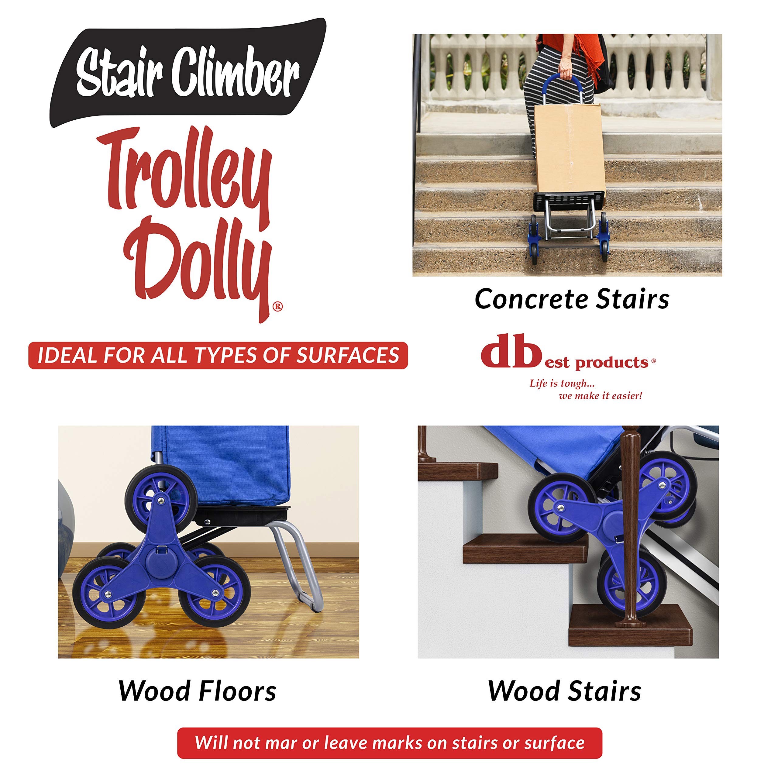 Dbest Products Stair Climber Trolley Dolly Folding Grocery Cart 3 Wheels Heavy Duty Shopping Hand Truck Made For Condos Apartmen