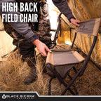 Black Sierra Folding Hunting Stool W/Under Seat Storage Pouch And Carry Strap, Lightweight Portable Hunt Chair W/Backrest, Heavy