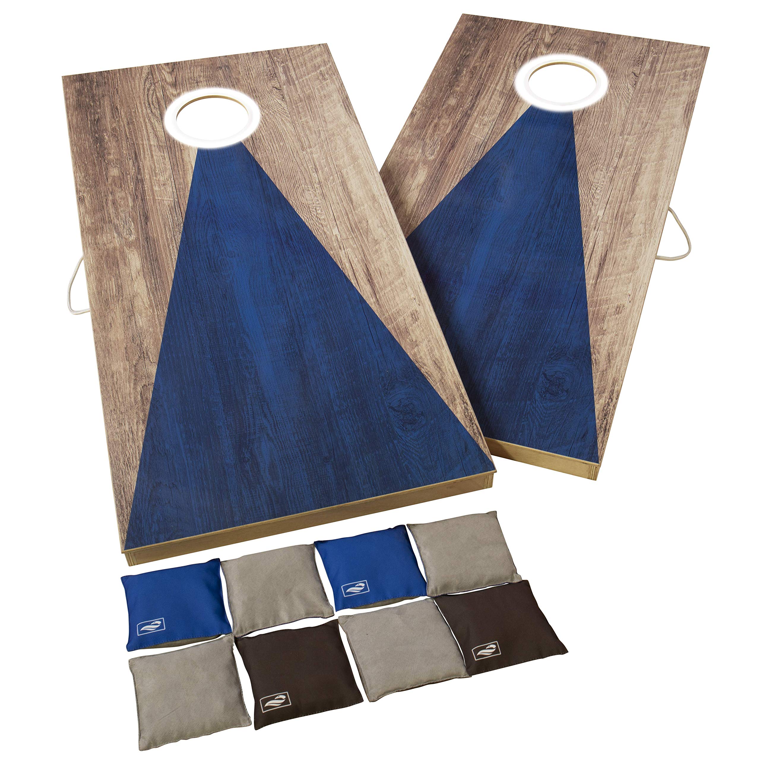 Triumph LED 2x4 Blue/Grey Cornhole Set - Regulation Light-Up Bag Toss Boards with 8 Weather-Resistant Bean Bags - Durable All-Wo