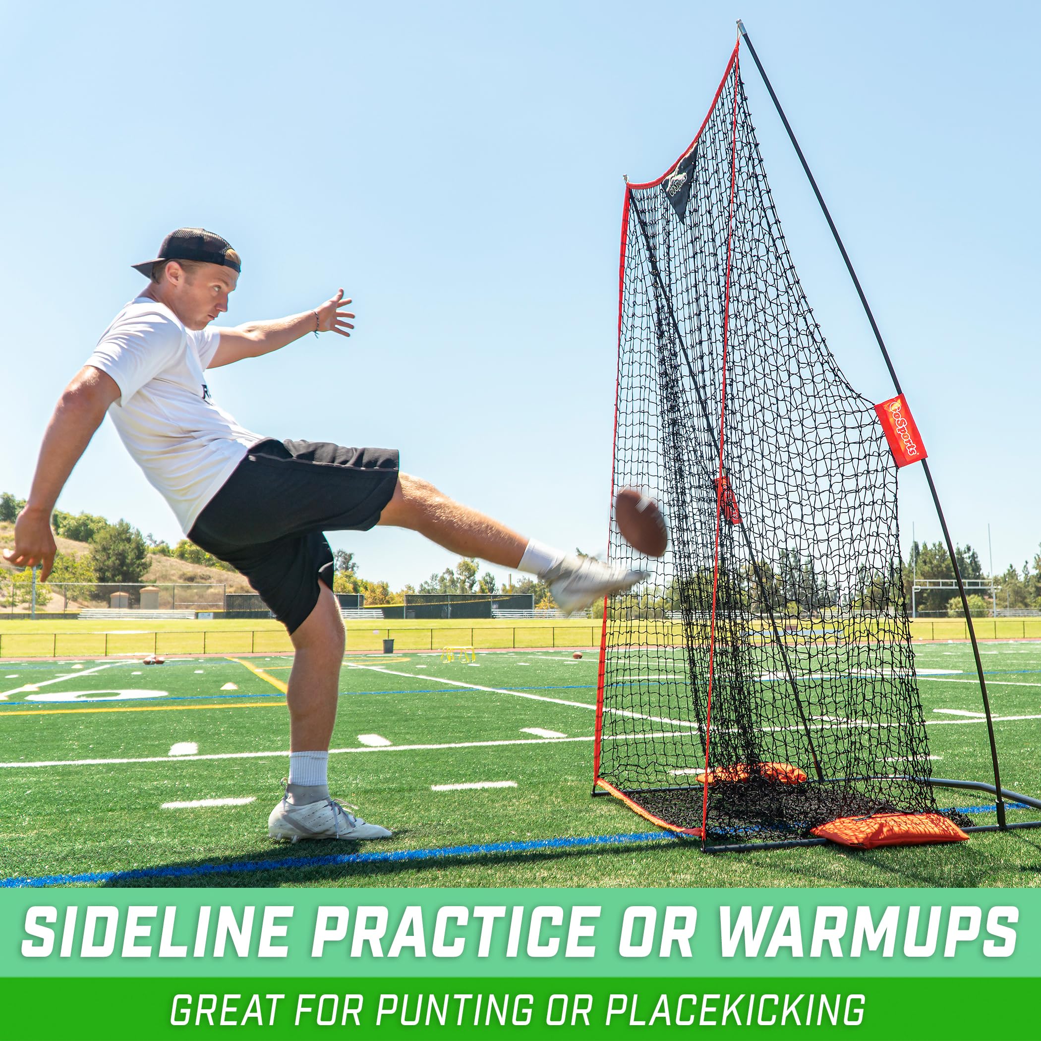 Gosports Football 7 Ft X 4 Ft Kicking Net - Sideline Practice For Punting Or Place Kicks, Ultra-Portable Design With Weighted Sa